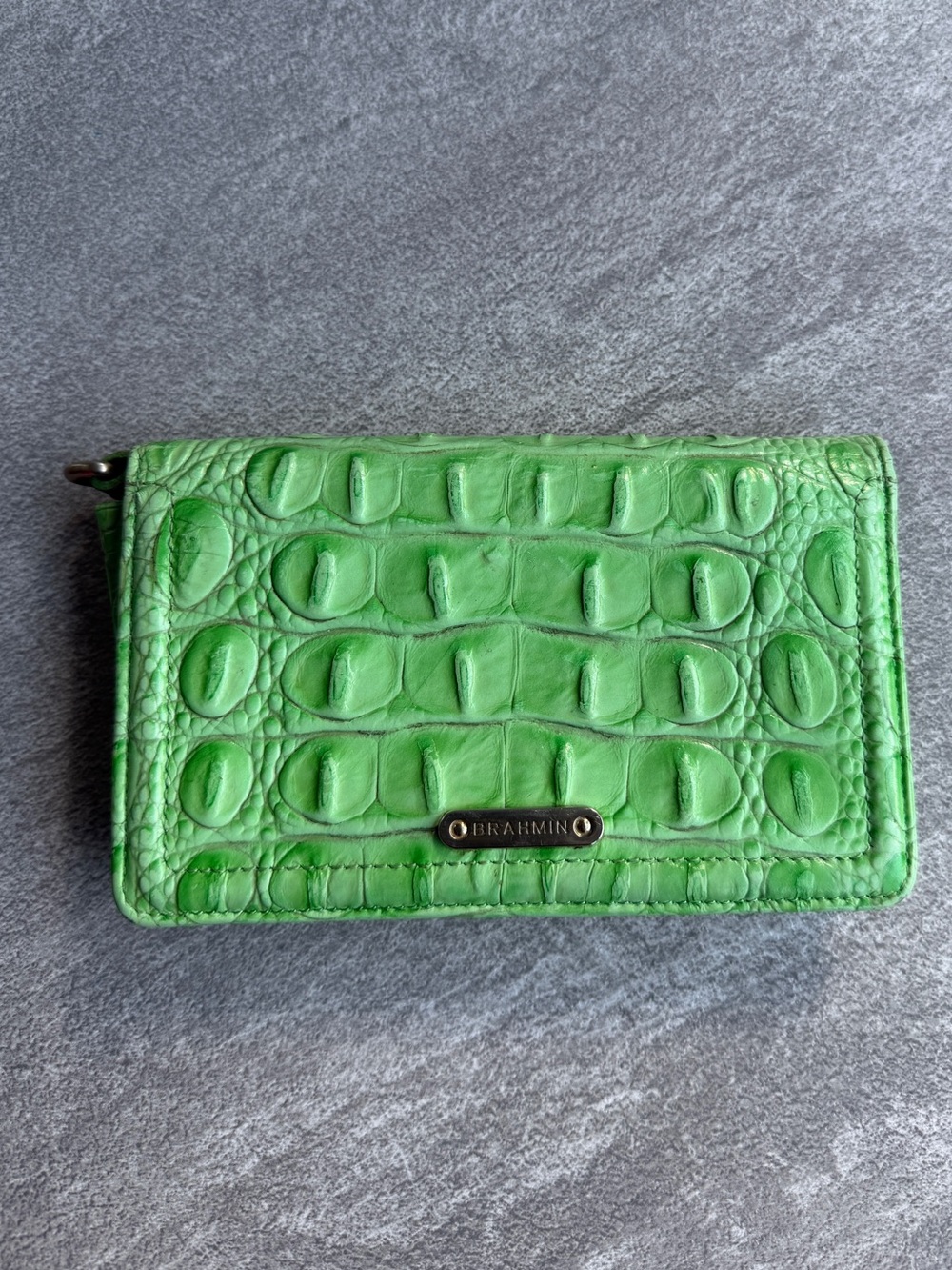 Brahmin Green crocodile textured leather wallet with crocodile skin embossing